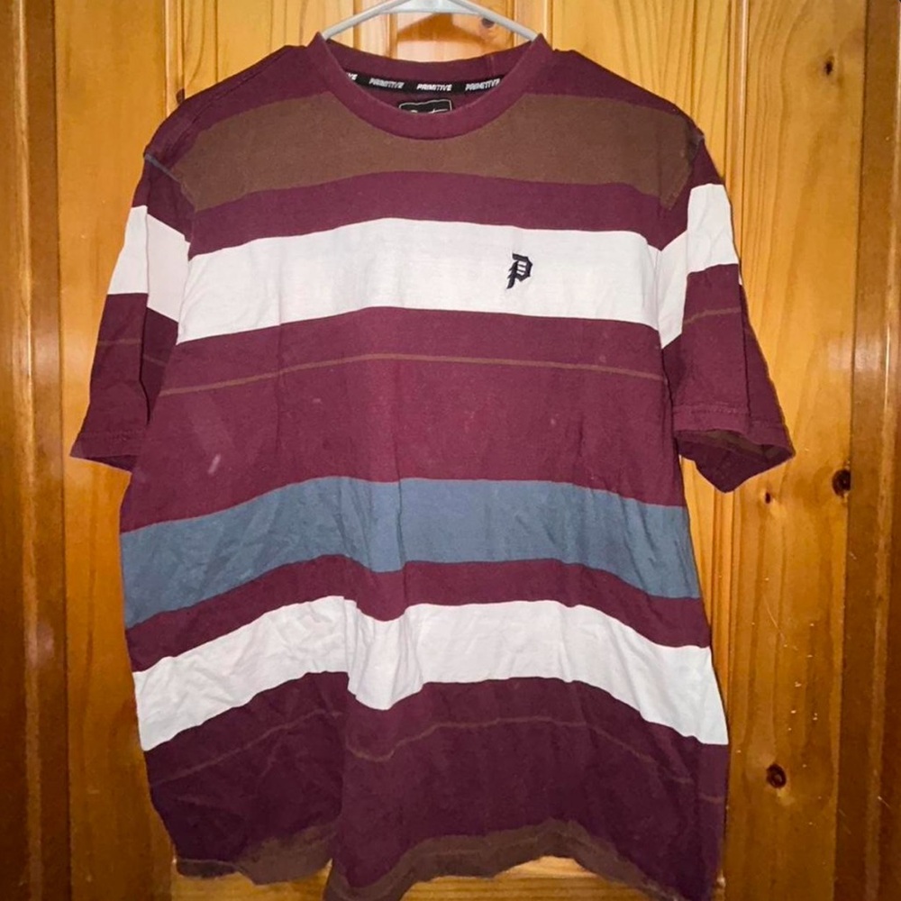 Primitive Maroon, White, and Blue Striped Tee
